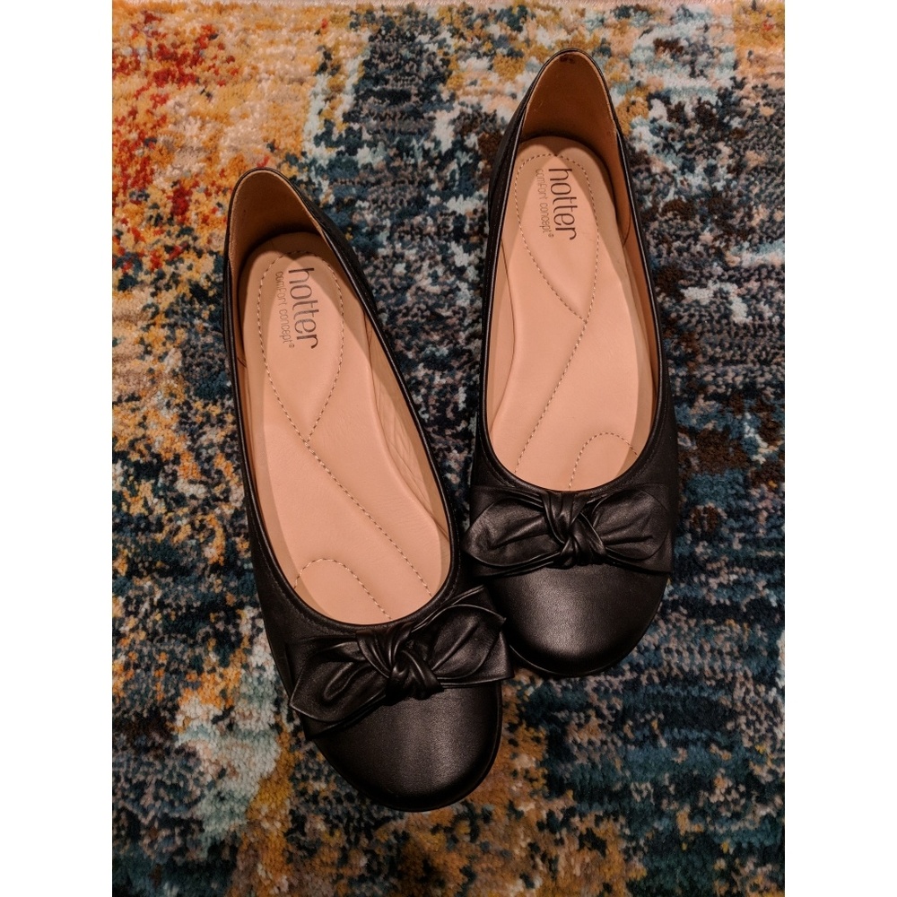 Black leather Hotter Jewel bow flats